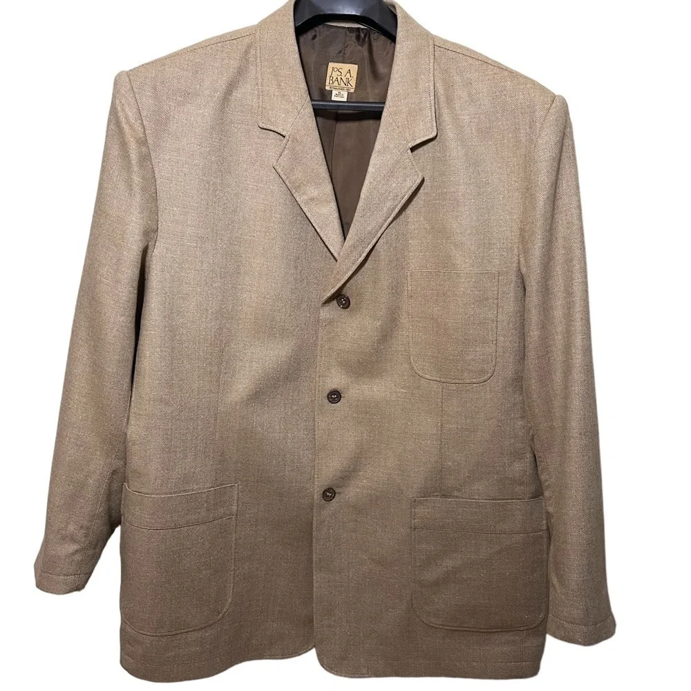 JOS. A. Bank Linen Silk Wool Blend Blazer XL Beige Excellent Condition‎
